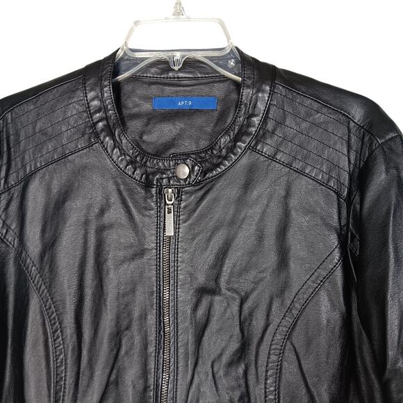 Apt 9 Faux Leather Moto Biker Jacket Size Large Black Fully Lined Zipper Closure - Picture 3 of 6